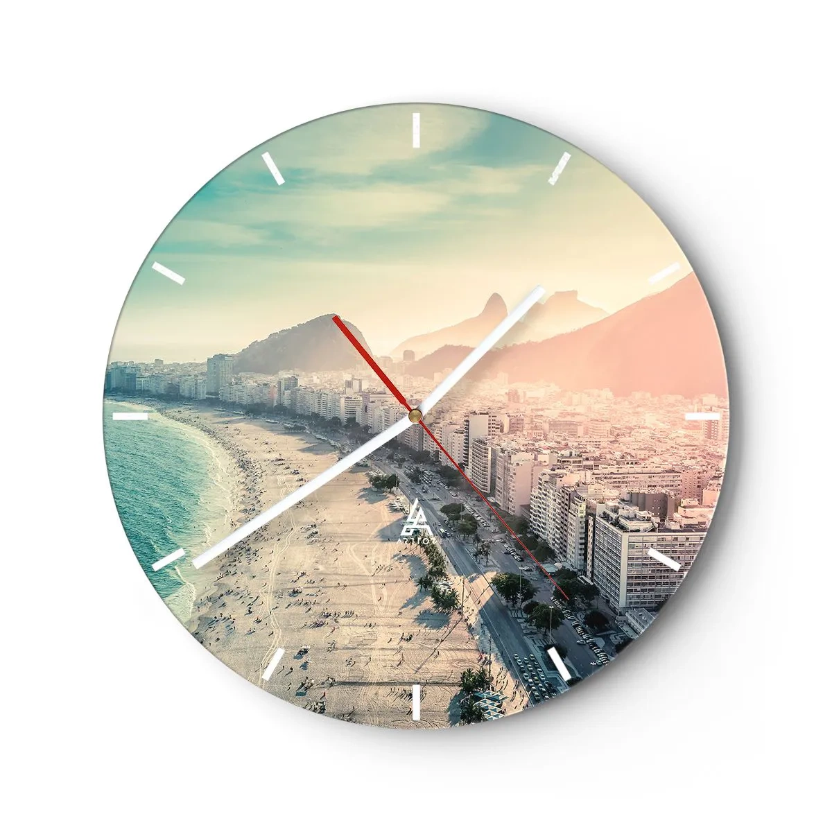 Wanduhr - Glasuhr - Panorama des Strandes und der Stadt bei Sonnenuntergang - 30x30cm - Ewiger Urlaub in Rio - Moderne Wanddekoration für Wohnzimmer, Küche und Schlafzimmer ARTTOR