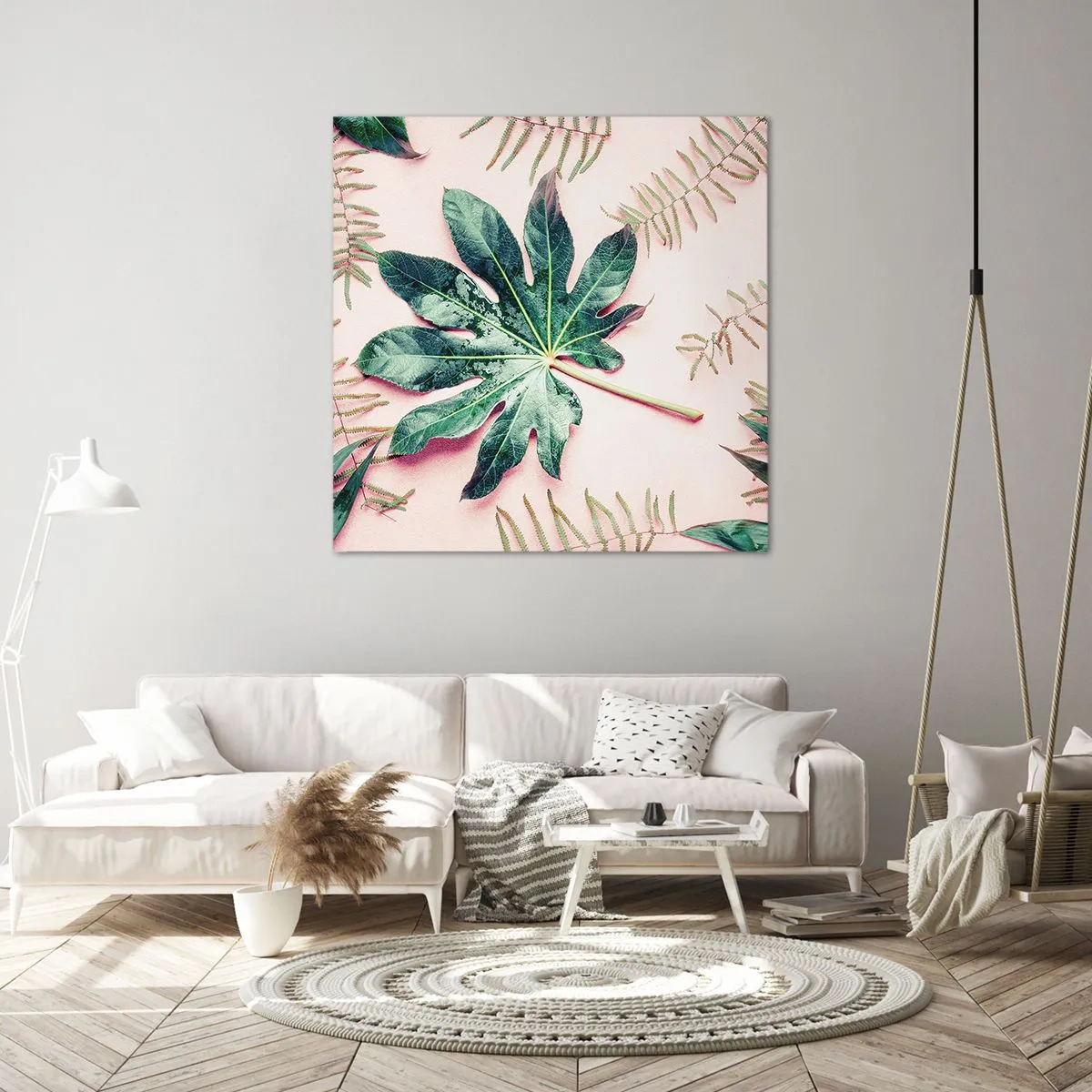 Bild auf Leinwand - Leinwandbild - Eine Studie von Grün auf einem rosa Hintergrund - 50x50 cm