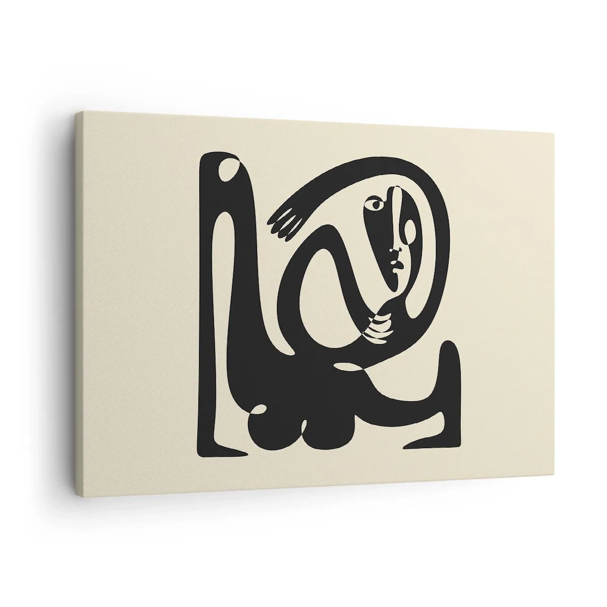 Bild auf Leinwand - Leinwandbild - Eine abstrakte Figur in Schwarz auf beigem Hintergrund - 70x50cm - Fast wie Picasso - Moderne Wanddekoration für Wohnzimmer und Schlafzimmer ARTTOR