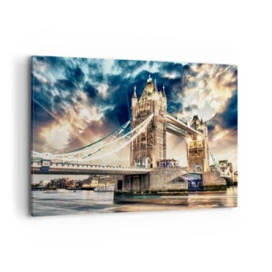 Bild auf Leinwand - Leinwandbild - Tower Bridge in der Abenddämmerung vor einem dynamischen Himmel - 120x80cm - Denkmal des viktorianischen Imperiums - Moderne Wanddekoration für Wohnzimmer und Schlafzimmer ARTTOR