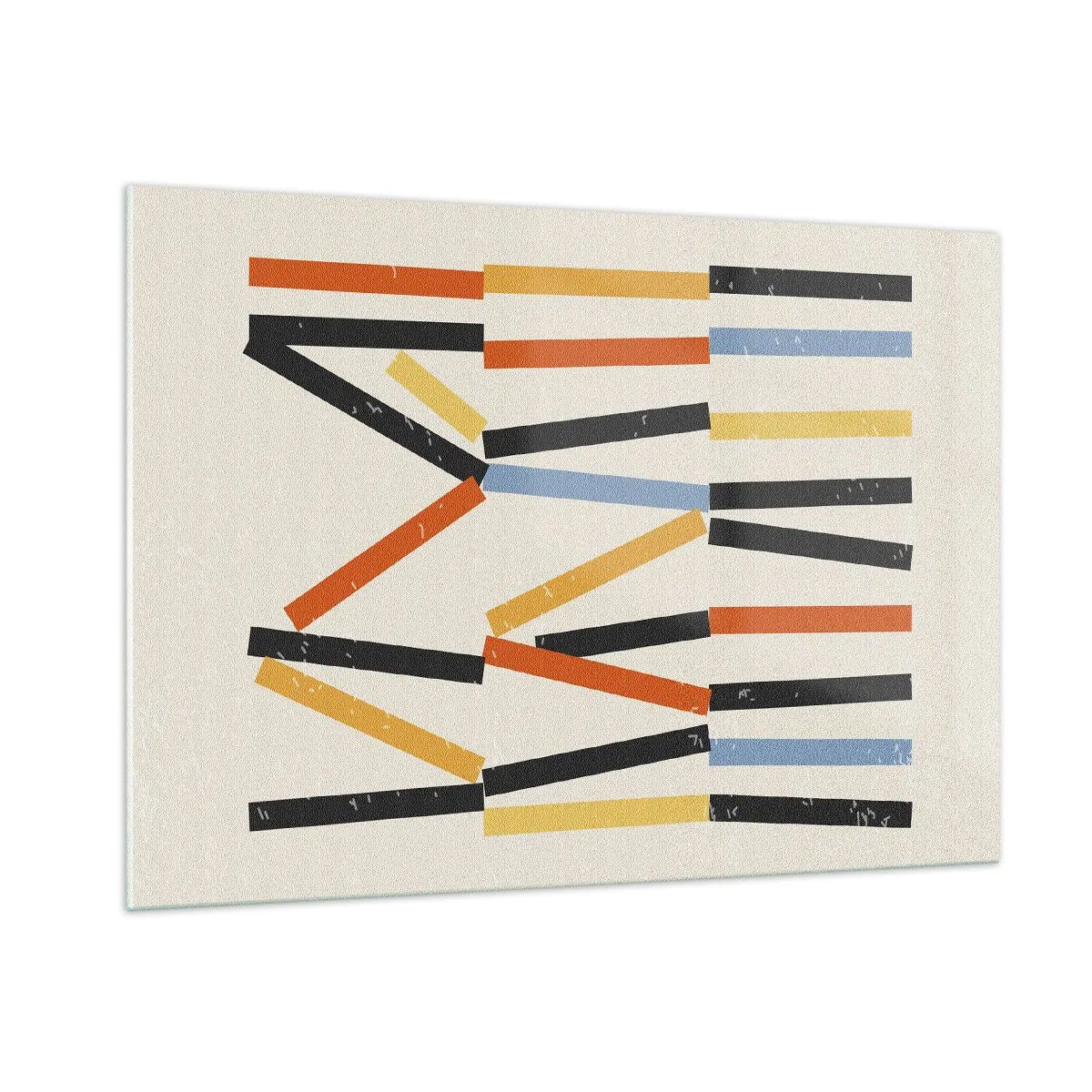 Glasbild - Bild auf glas - Bunte Abstraktion von horizontalen und diagonalen Streifen auf hellem Hintergrund - 100x70cm - Komposition auf der Ebene - Moderne Wanddekoration für Wohnzimmer und Schlafzimmer ARTTOR
