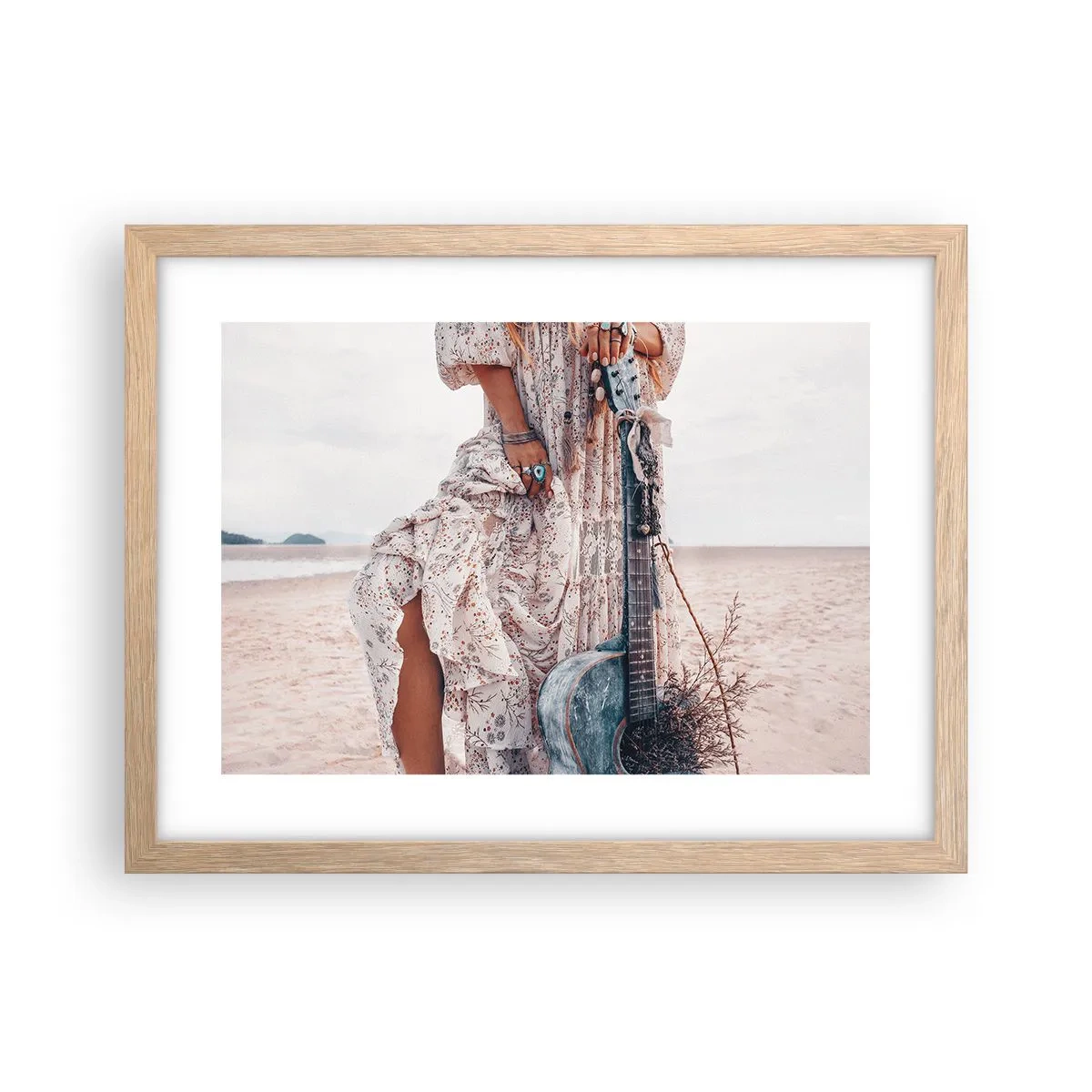 Poster in einem Rahmen aus heller Eiche - Kinderblumen auf dem Weg - 40x30 cm