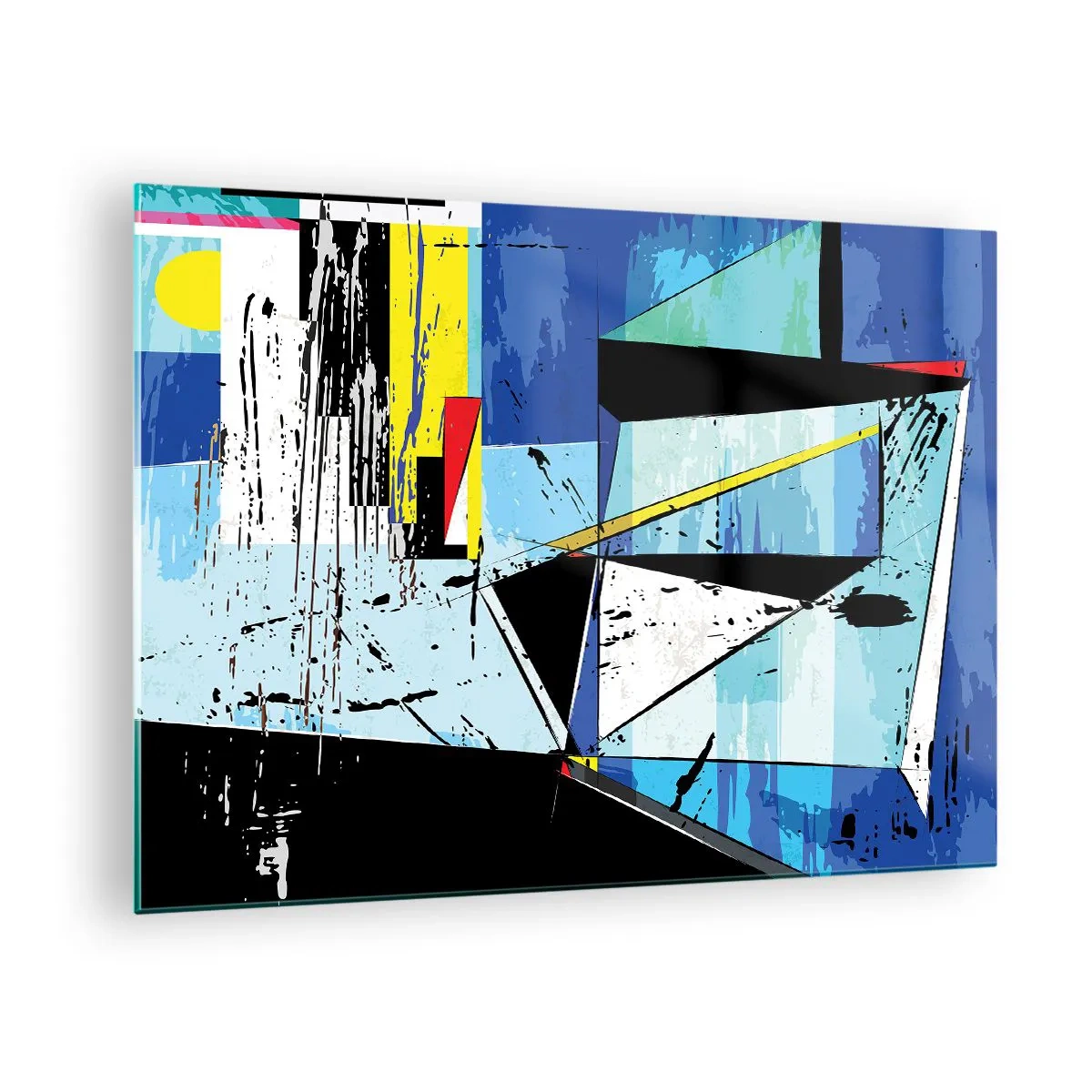 Glasbild - Bild auf glas - Abstrakte geometrische Komposition in Blautönen - 70x50cm - Betrachten Sie die Welt aus einem Blickwinkel ... - Moderne Wanddekoration für Wohnzimmer und Schlafzimmer ARTTOR