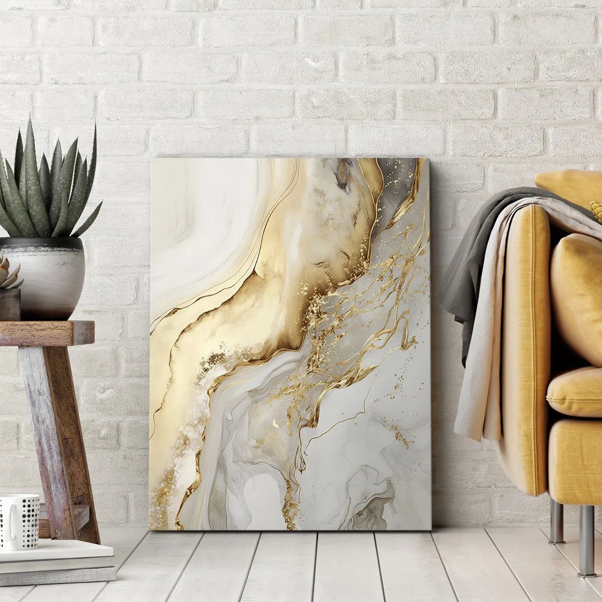 Bild auf Leinwand - Leinwandbild - Abstrakte Muster aus Gold und Marmor auf hellem Hintergrund - 50x70cm - Abstraktion: Schönheit und Güte - Moderne Wanddekoration für Wohnzimmer und Schlafzimmer ARTTOR