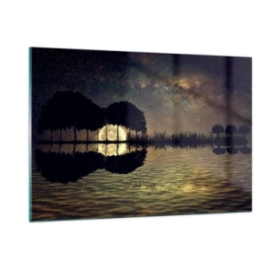 Glasbild - Bild auf glas - Nachtszene mit einem im Wasser reflektierten Vollmond - 120x80cm - Nacht am Ende der Welt - Moderne Wanddekoration für Wohnzimmer und Schlafzimmer ARTTOR
