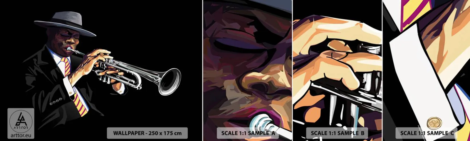 Fototapeten Muster Selbstklebend Deluxe Sticker - Charme der alten Schule - Musik, Jazz, Trompete - 100x30 cm