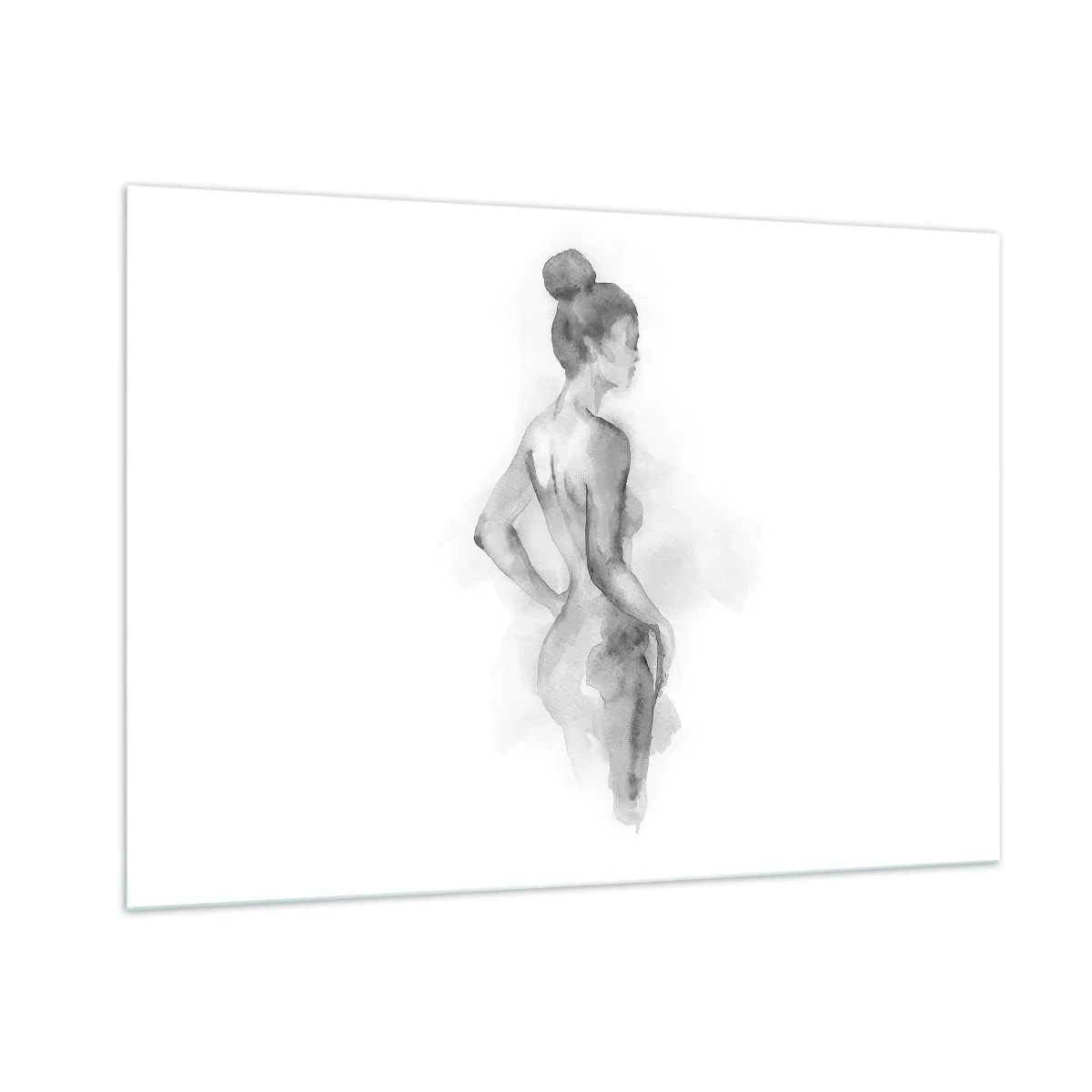 Glasbild - Bild auf glas - Eine subtile weibliche Silhouette, gemalt in Aquarell auf weißem Hintergrund - 100x70cm - Schön wie ein Gemälde - Moderne Wanddekoration für Wohnzimmer und Schlafzimmer ARTTOR