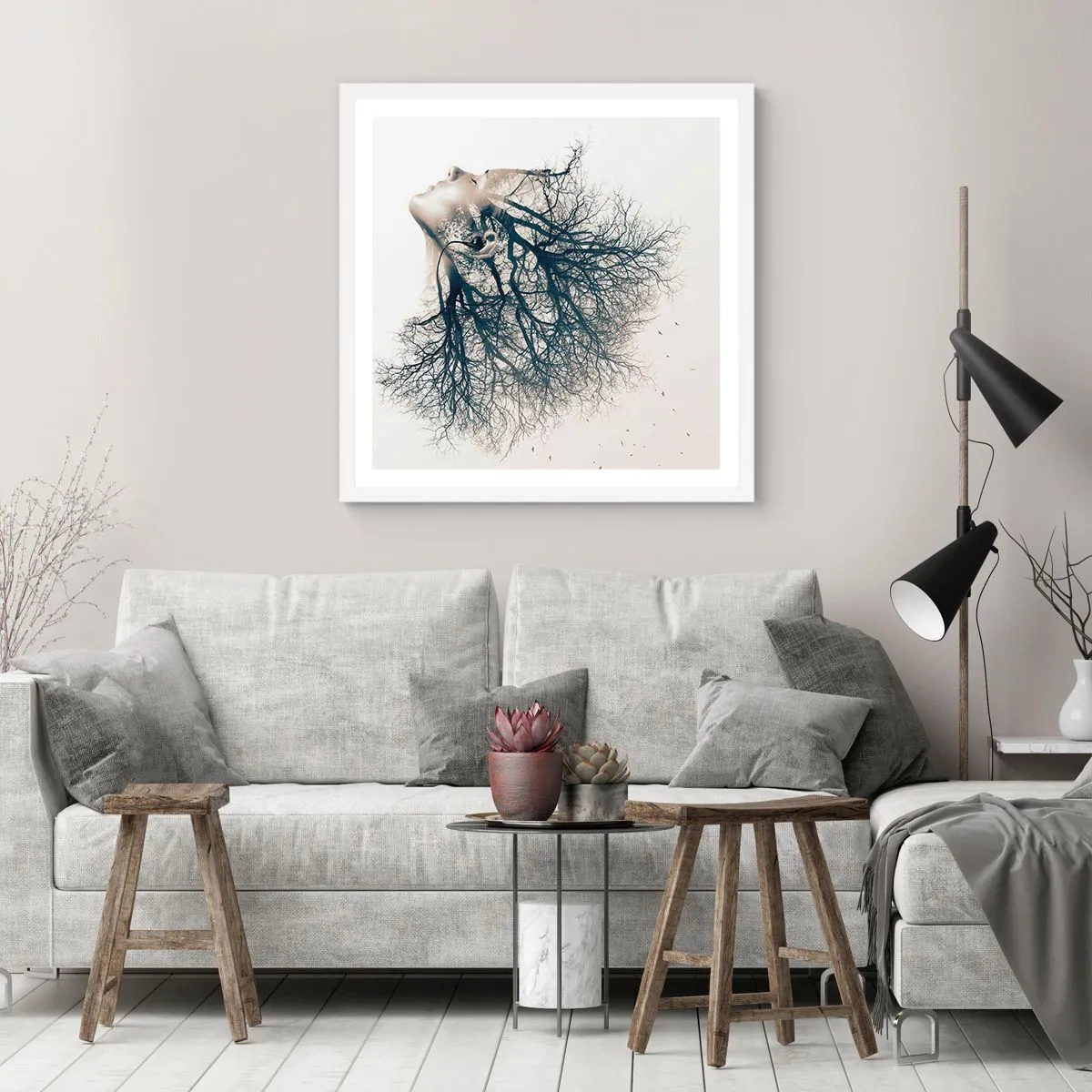 Poster in einem weißen Rahmen - Dem Rauschen der Bäume lauschen - 40x40 cm