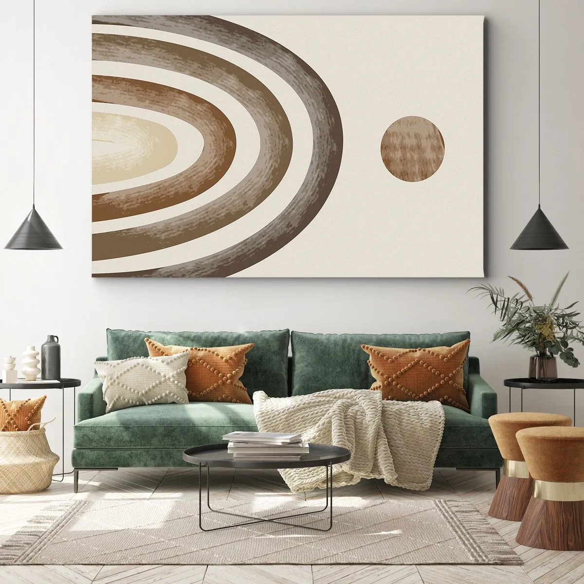 Bild auf Leinwand - Leinwandbild - Geometrisches Planetenmotiv in Brauntönen - 100x70cm - In einer weit entfernten Galaxie - Moderne Wanddekoration für Wohnzimmer und Schlafzimmer ARTTOR