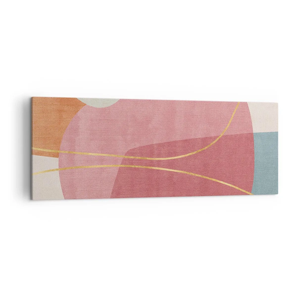 Bild auf Leinwand - Leinwandbild - Abstrakte Formen in Pastellfarben mit zarten Linien - 140x50cm - Pastellkomposition mit Goldfaden - Moderne Wanddekoration für Wohnzimmer und Schlafzimmer ARTTOR