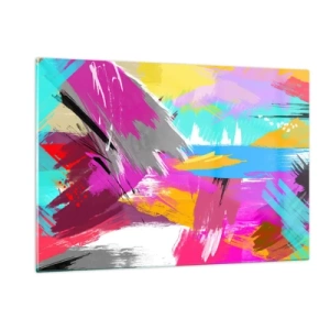 Glasbild - Bild auf glas - Farbenfrohe Abstraktion mit dynamischen Pinselstrichen - 120x80cm - Und nochmal und nochmal und nochmal wieder - Moderne Wanddekoration für Wohnzimmer und Schlafzimmer ARTTOR