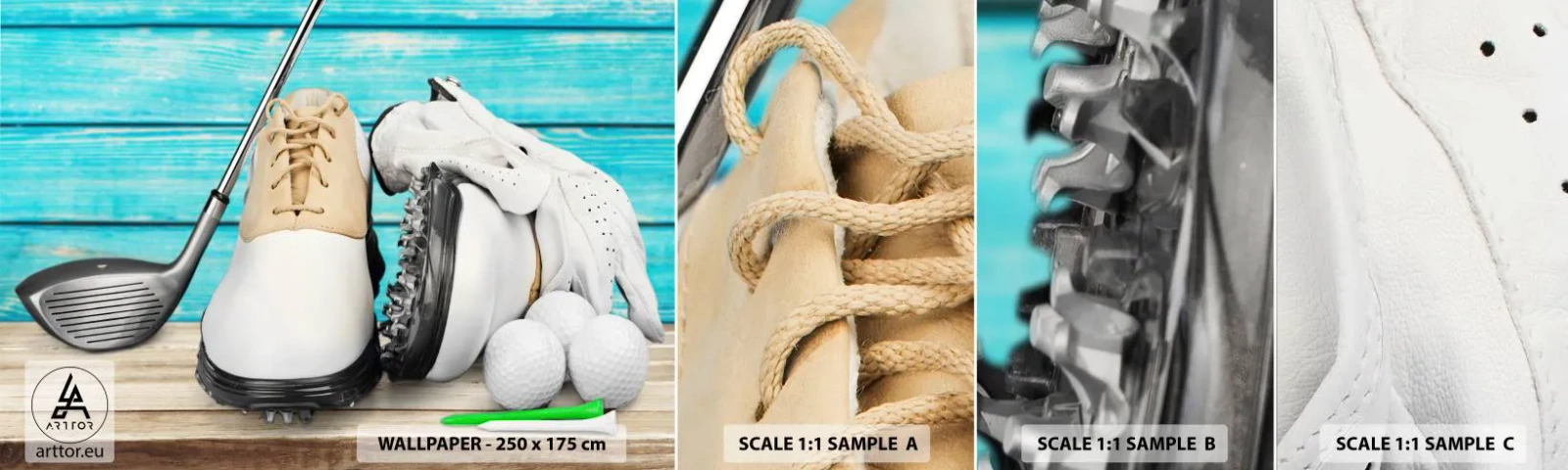 Fototapeten Muster Selbstklebend Deluxe Sticker - Alles ist bereit - Golf, Sport, Golferschuhe - 100x30 cm