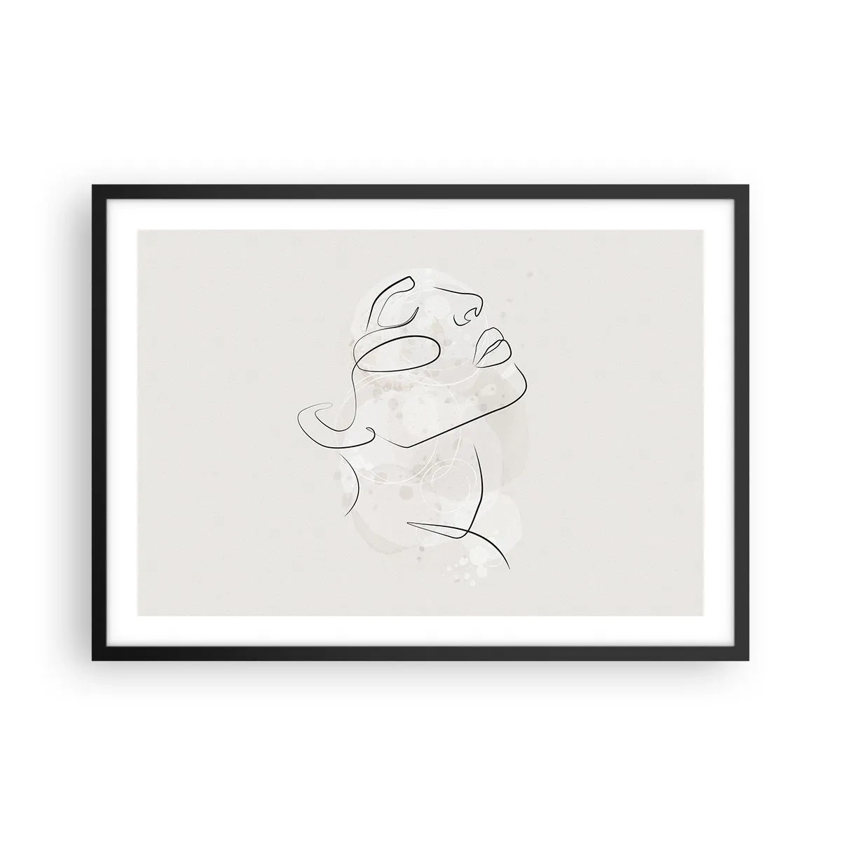 Poster in einem schwarzem Rahmen - Eine minimalistische Skizze eines Gesichts auf hellem Hintergrund - 70x50cm - Die Umrisse eines Traums - Moderne Wanddekoration für Wohnzimmer und Schlafzimmer ARTTOR