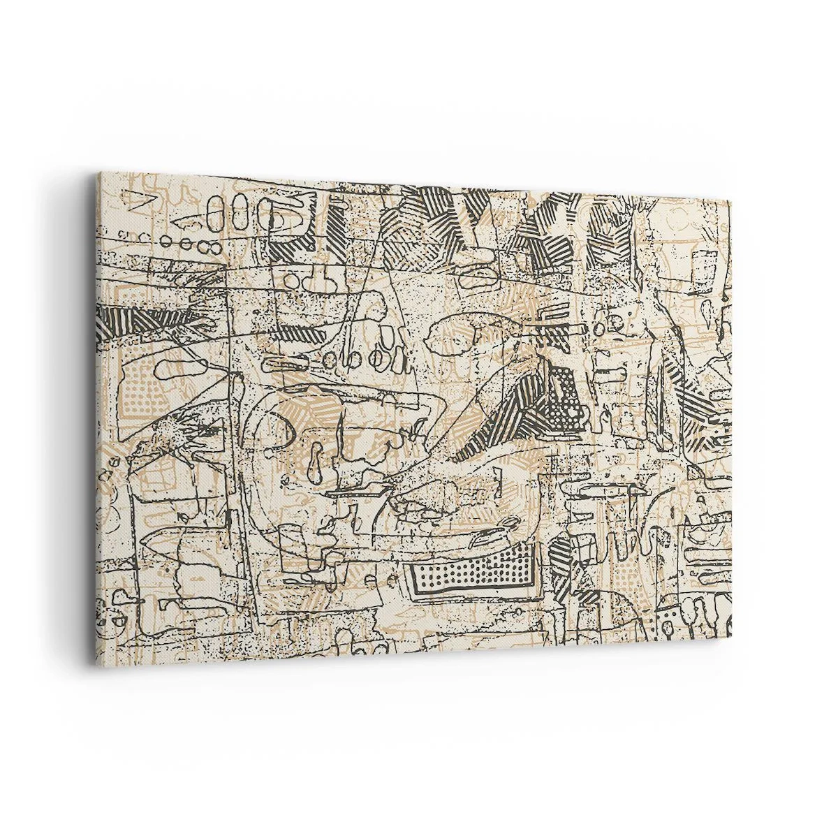 Bild auf Leinwand - Leinwandbild - Abstrakte Muster und Linien auf beigem Hintergrund - 100x70cm - Es wartet darauf, entschlüsselt zu werden - Moderne Wanddekoration für Wohnzimmer und Schlafzimmer ARTTOR
