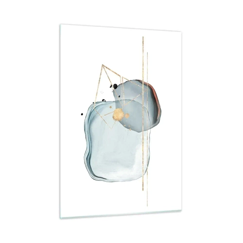 Glasbild - Bild auf glas - Moderne Abstraktion mit Tropfen und goldenen geometrischen Linien - 50x70cm - Eine Studie über Tropfen - Moderne Wanddekoration für Wohnzimmer und Schlafzimmer ARTTOR