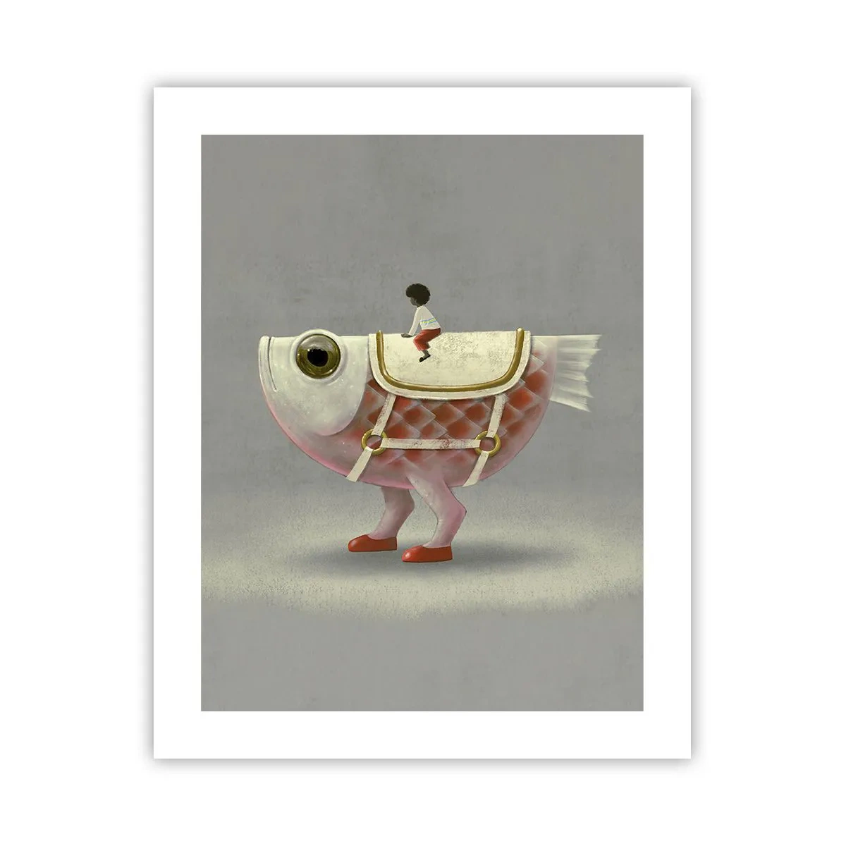 Poster - Reiter auf einem surrealen Fisch - 40x50 cm