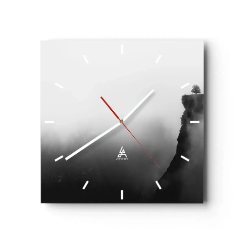 Wanduhr - Glasuhr - Ein einsamer Baum am Rand einer Klippe, umgeben von Nebel - 30x30cm - Am Rande der Welt - Moderne Wanddekoration für Wohnzimmer und Schlafzimmer ARTTOR