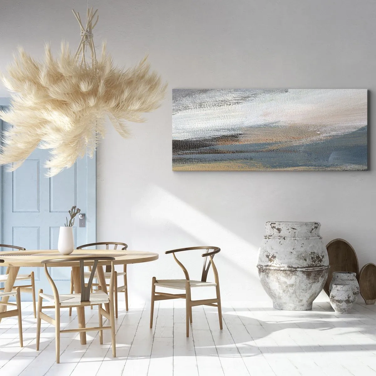 Bild auf Leinwand - Leinwandbild - Abstrakte Landschaft in gedämpften Blau- und Beigetönen - 120x50cm - Abstraktion: nördliche Landschaft - Moderne Wanddekoration für Wohnzimmer und Schlafzimmer ARTTOR