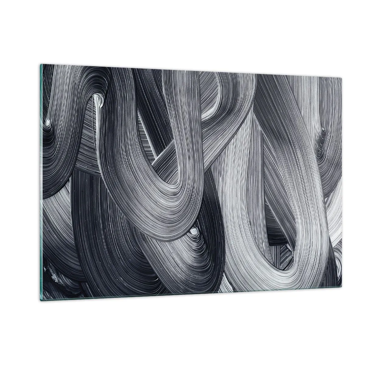 Glasbild - Bild auf glas - Abstrakte Pinselstriche in Schwarz- und Grautönen - 120x80cm - Die Fließfähigkeit der Realität - Moderne Wanddekoration für Wohnzimmer und Schlafzimmer ARTTOR