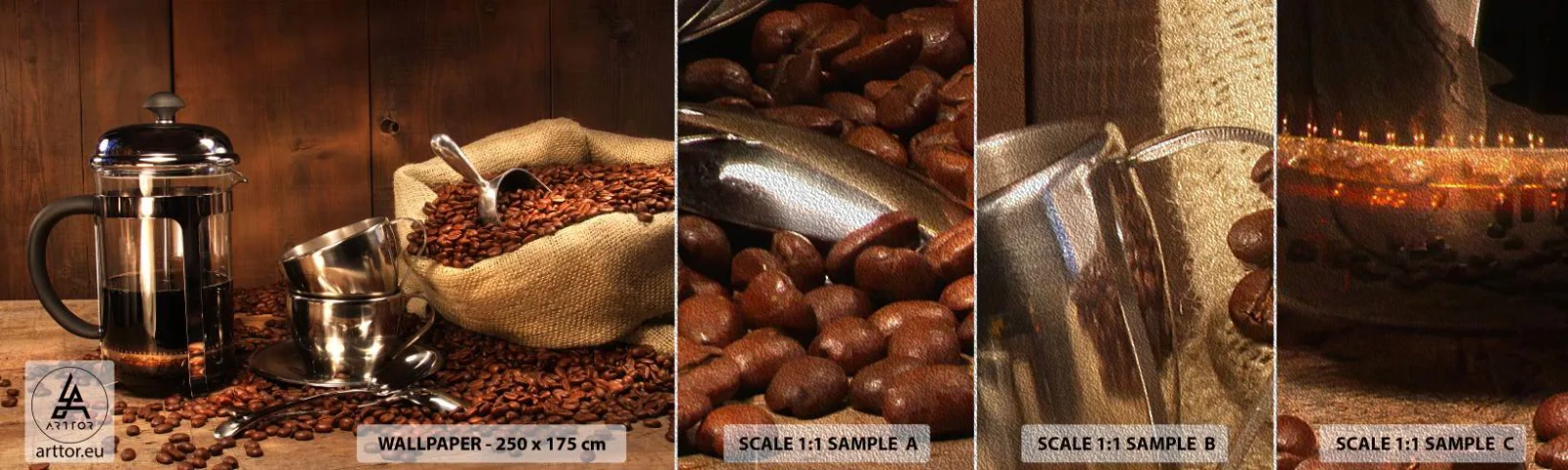Fototapeten Muster Premium Sand - Der Charme des Kaffees - Aroma und Geschmack - Gastronomie, Kaffee, Kaffeetasse - 100x30 cm