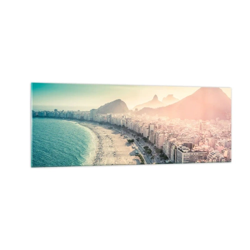 Glasbild - Bild auf glas - Panorama des Copacabana-Strandes mit Bergen im Hintergrund in Rio de Janeiro - 140x50cm - Ewiger Urlaub in Rio - Moderne Wanddekoration für Wohnzimmer und Schlafzimmer ARTTOR