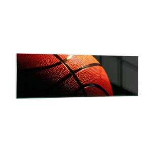 Glasbild - Bild auf glas - Nahaufnahme eines Basketballs vor schwarzem Hintergrund - 160x50cm - Schön wie ein Planet - Moderne Wanddekoration für Wohnzimmer und Schlafzimmer ARTTOR