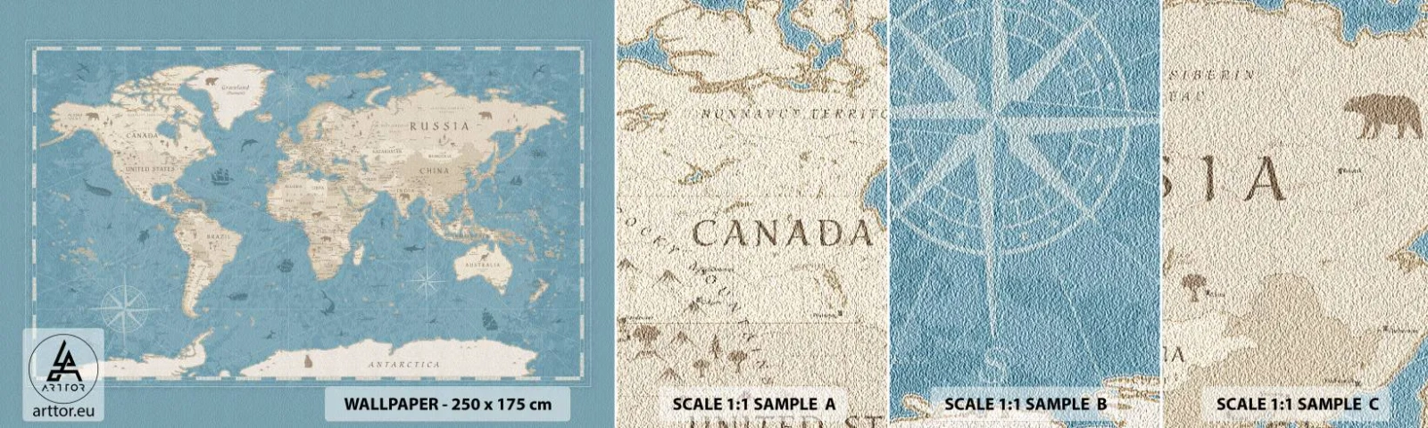 Fototapeten Muster Selbstklebend Deluxe Sticker - Die Welt liegt zum Greifen nah - Weltkarte, Jahrgang, Grunge - 100x30 cm