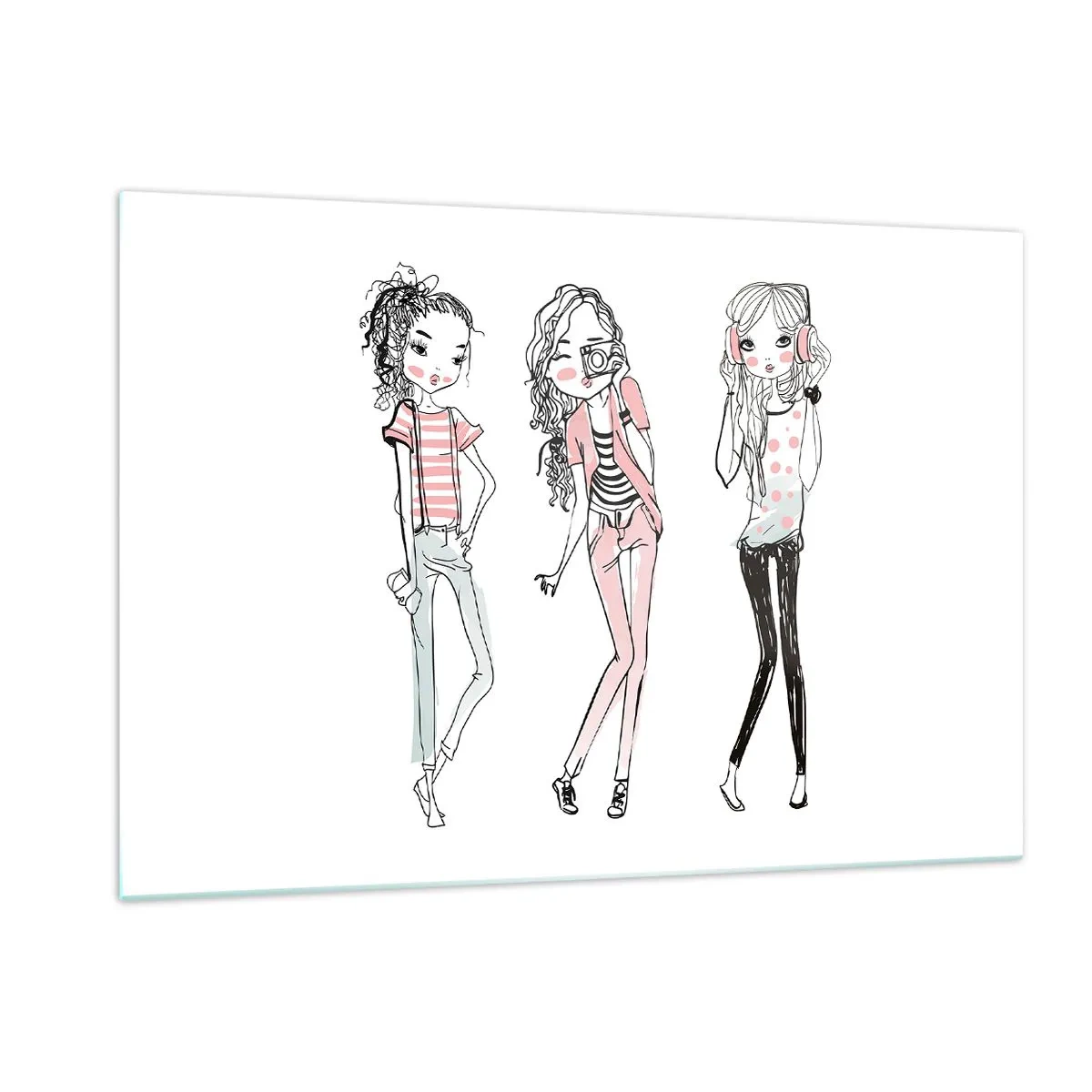 Glasbild - Bild auf glas - Drei stylische Mädchen in Pastellfarben - 120x80cm - Es wird, es wird Spaß machen - Moderne Wanddekoration für Wohnzimmer und Schlafzimmer ARTTOR