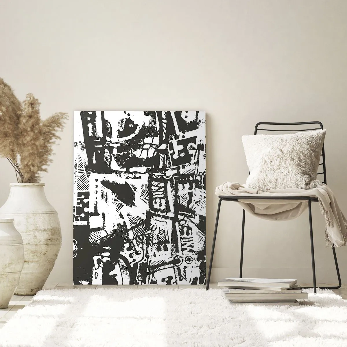 Glasbild - Bild auf glas - Abstraktes monochromes Retro-Muster - 70x100cm - Ordnung oder Chaos? - Moderne Wanddekoration für Wohnzimmer und Schlafzimmer ARTTOR