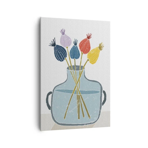 Bild auf Leinwand - Leinwandbild - Bunte Trockenblumen in einer Vase auf weißem Hintergrund - 70x100cm - Es ist mucksmäuschenstill - Moderne Wanddekoration für Wohnzimmer und Schlafzimmer ARTTOR