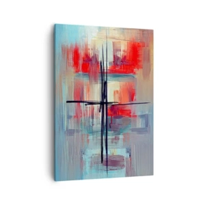 Bild auf Leinwand - Leinwandbild - Eine abstrakte Komposition mit intensiven Farben, Linien und geometrischen Formen. - 50x70cm - Landschaft in einer unbekannten Dimension - Moderne Wanddekoration für Wohnzimmer und Schlafzimmer ARTTOR