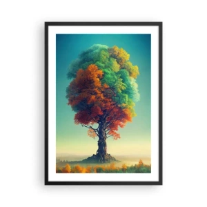 Poster in einem schwarzem Rahmen - Ein Baum in den Farben der vier Jahreszeiten - 50x70cm - Eiche – der Vater der Natur - Moderne Wanddekoration für Wohnzimmer und Schlafzimmer ARTTOR