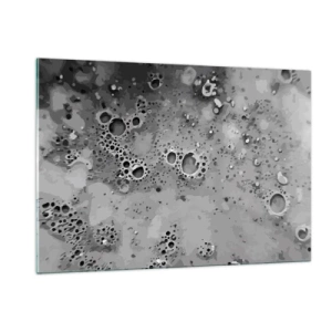 Glasbild - Bild auf glas - Ein abstraktes Muster in Grautönen, das der Oberfläche des Mondes ähnelt. - 120x80cm - Wie eine Mondlandschaft - Moderne Wanddekoration für Wohnzimmer und Schlafzimmer ARTTOR