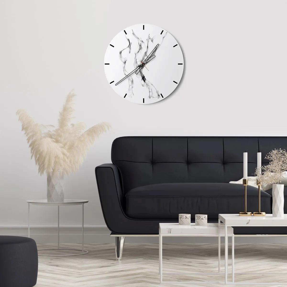 Wanduhr - Glasuhr - Abstrakte schwarze Linien in einer minimalistischen Komposition - 30x30cm - Schön und stark - Moderne Wanddekoration für Wohnzimmer, Küche und Schlafzimmer ARTTOR