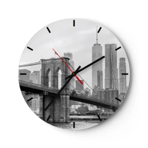 Wanduhr - Glasuhr - Brooklyn Bridge vor der Skyline der Stadt in Schwarzweiß - 30x30cm - New Yorker Atmosphäre - Moderne Wanddekoration für Wohnzimmer, Küche und Schlafzimmer ARTTOR