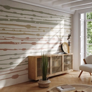 Fototapete Standard Eco - Bunte Linien in warmen Farben auf hellem Hintergrund - 100x70cm - Musikalische Notation von Farben - Moderne Wanddekoration für Wohnzimmer und Schlafzimmer ARTTOR