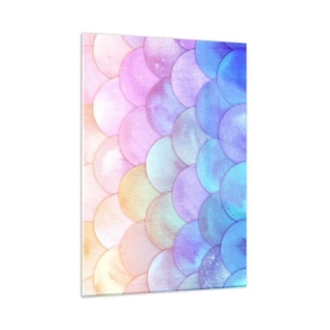 Glasbild - Bild auf glas - Perlenschuppen in Pastelltönen von Rosa, Blau und Lila - 50x70cm - Perlenschuppe - Moderne Wanddekoration für Wohnzimmer und Schlafzimmer ARTTOR