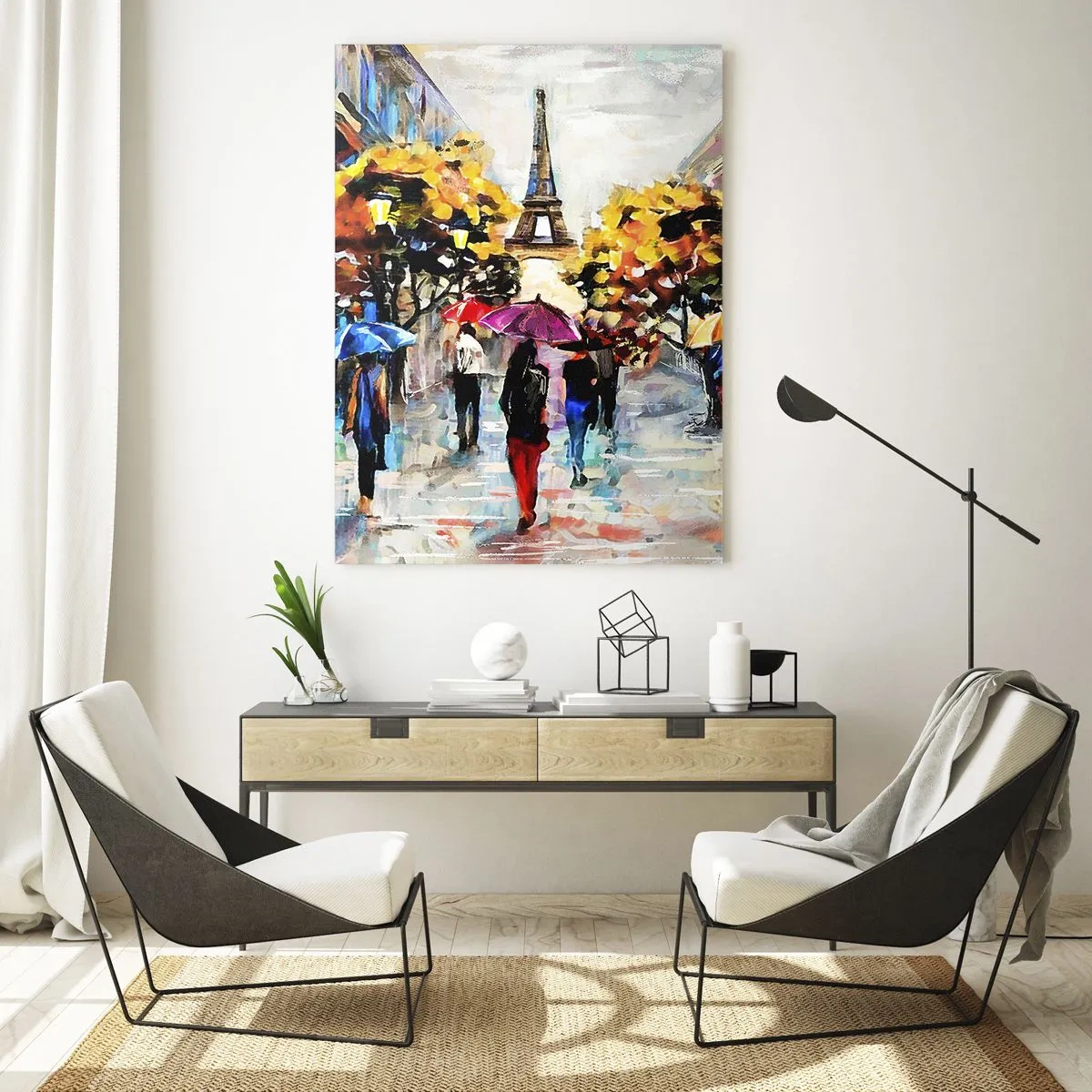 Glasbild - Bild auf glas - Ein Herbstspaziergang in Paris mit Blick auf den Eiffelturm - 70x100cm - Besonders schön im Herbst - Moderne Wanddekoration für Wohnzimmer und Schlafzimmer ARTTOR