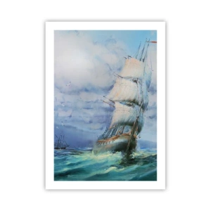 Poster - Ein Segelschiff auf stürmischer See in Aquarell - 50x70cm - Guter Wind - Moderne Wanddekoration für Wohnzimmer und Schlafzimmer ARTTOR