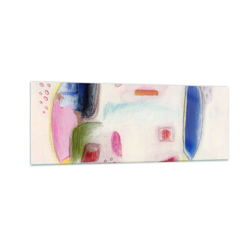 Glasbild - Bild auf glas - Bunte abstrakte Formen auf hellem Hintergrund - 140x50cm - Eher konvex als konkav oder flach - Moderne Wanddekoration für Wohnzimmer und Schlafzimmer ARTTOR