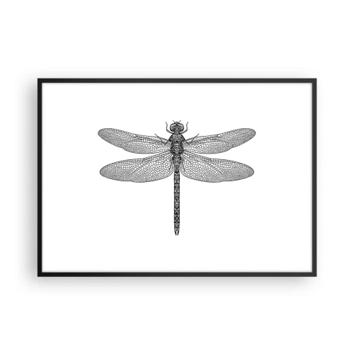 Poster in einem schwarzem Rahmen - Schwarz-weiße Zeichnung einer Libelle auf weißem Hintergrund im minimalistischen Stil - 100x70cm - Präzision der Natur - Moderne Wanddekoration für Wohnzimmer und Schlafzimmer ARTTOR