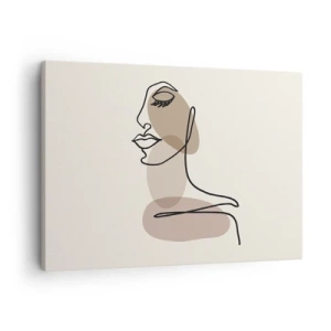 Bild auf Leinwand - Leinwandbild - Minimalistisches Frauengesicht mit abstrakten Flecken - 70x50cm - Sich selbst zugehört - Moderne Wanddekoration für Wohnzimmer und Schlafzimmer ARTTOR