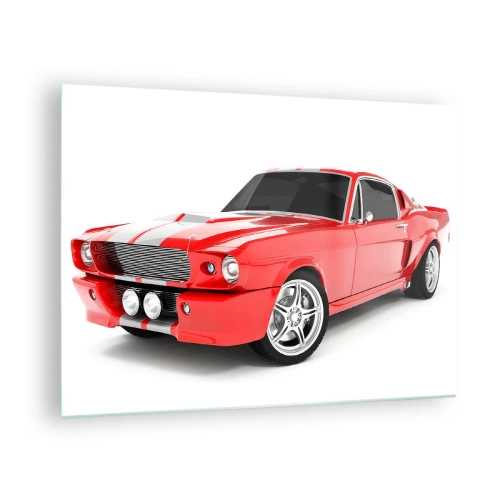 Glasbild - Bild auf glas - Roter klassischer Mustang-Sportwagen - 70x50cm - Ein Mustang so schnell wie der Wind - Moderne Wanddekoration für Wohnzimmer und Schlafzimmer ARTTOR