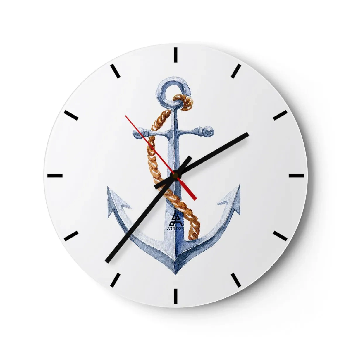Wanduhr - Glasuhr - Anker mit Seil auf weißem Hintergrund - 30x30cm - Ahoi Abenteuer! - Moderne Wanddekoration für Wohnzimmer, Küche und Schlafzimmer ARTTOR