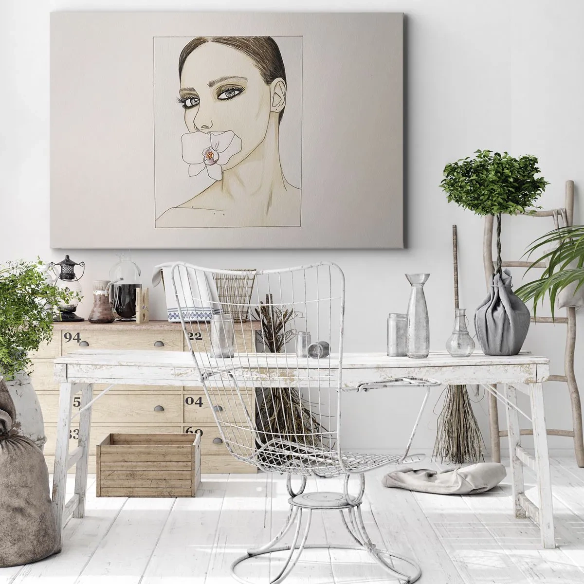 Bild auf Leinwand - Leinwandbild - Porträt einer Frau mit einer Orchidee in zarten Farben - 70x50cm - Ein Symbol für Eleganz und Schönheit - Moderne Wanddekoration für Wohnzimmer und Schlafzimmer ARTTOR