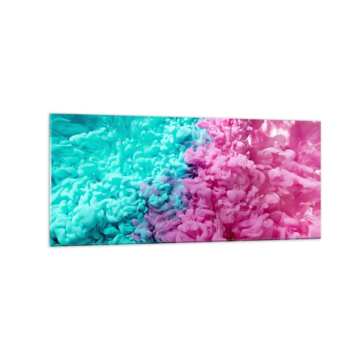 Glasbild - Bild auf glas - Bunte Wellen aus Türkis und Pink in abstrakter Form - 120x50cm - Letzte Begegnung - Moderne Wanddekoration für Wohnzimmer und Schlafzimmer ARTTOR