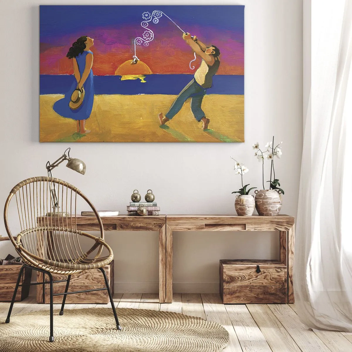 Bild auf Leinwand - Leinwandbild - Figuren am Meer bei Sonnenuntergang - 70x50cm - Mehr als ein Sternchen vom Himmel - Moderne Wanddekoration für Wohnzimmer und Schlafzimmer ARTTOR