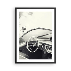 Poster in einem schwarzem Rahmen - Innenraum eines Oldtimers mit Lenkrad - 50x70cm - Wetter für die Reichen - Moderne Wanddekoration für Wohnzimmer und Schlafzimmer ARTTOR