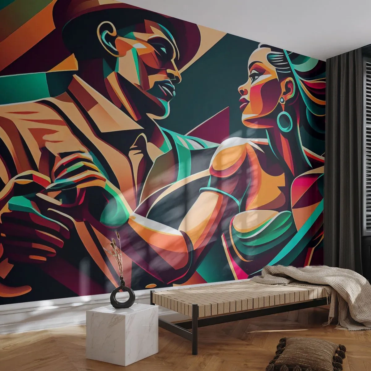 Fototapete Premium Canvas - Im Rhythmus des Herzens - Kubismus, Paar, Tanzen - 200x140 cm