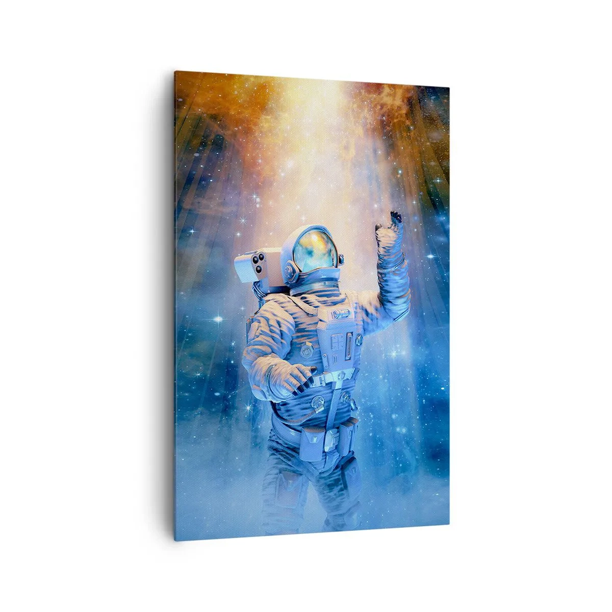 Bild auf Leinwand - Leinwandbild - Astronaut im Licht einer kosmischen Explosion voller Sterne - 80x120cm - Endlich am Ende - Moderne Wanddekoration für Wohnzimmer und Schlafzimmer ARTTOR